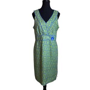 Metro Style Women’s 12 Knee Length Dress Abstract Sleeveless Blue Green